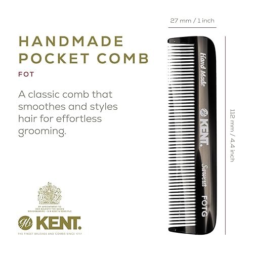 Miniatura 3 de Kent Un peine de bolsillo hecho a mano para hombres, mujeres y niños, peine alisador de pelo de dientes finos para el aseo diario y el peinado del