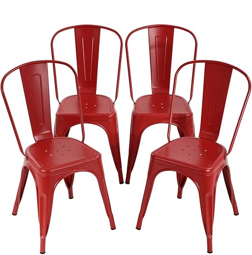 Miniatura 10 de Dkeli Sillas de comedor de metal para interiores y exteriores, apilables, elegantes, para restaurante, bistró, juego de 4 sillas de bar laterales