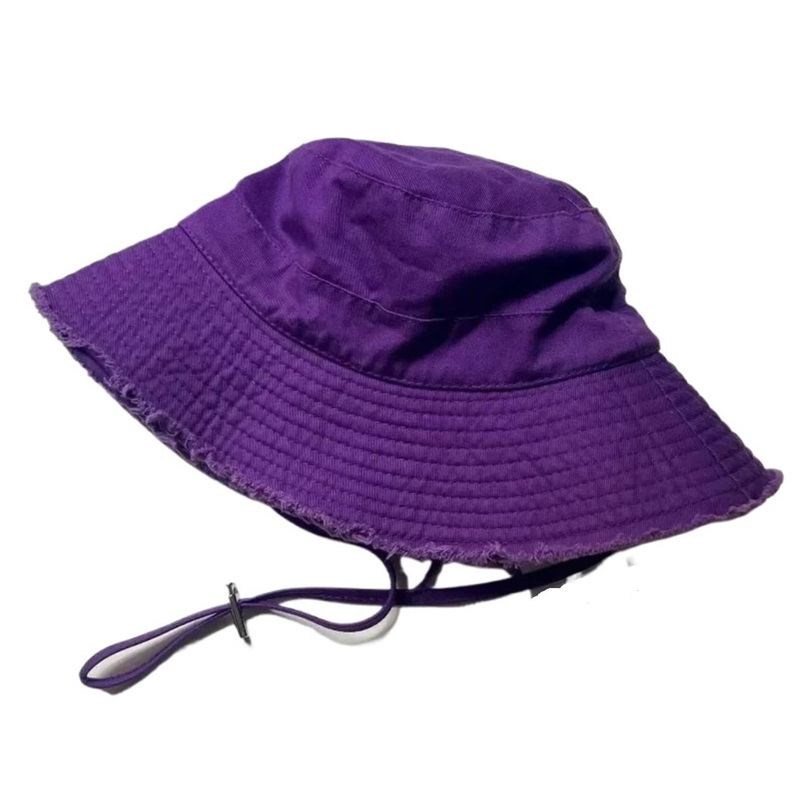 TRRYUIP Bucket Hat Fisherman Hats Foldable Bucket Hat with Big Brim Sunscreen with Adjust Chin Rope(Purple)