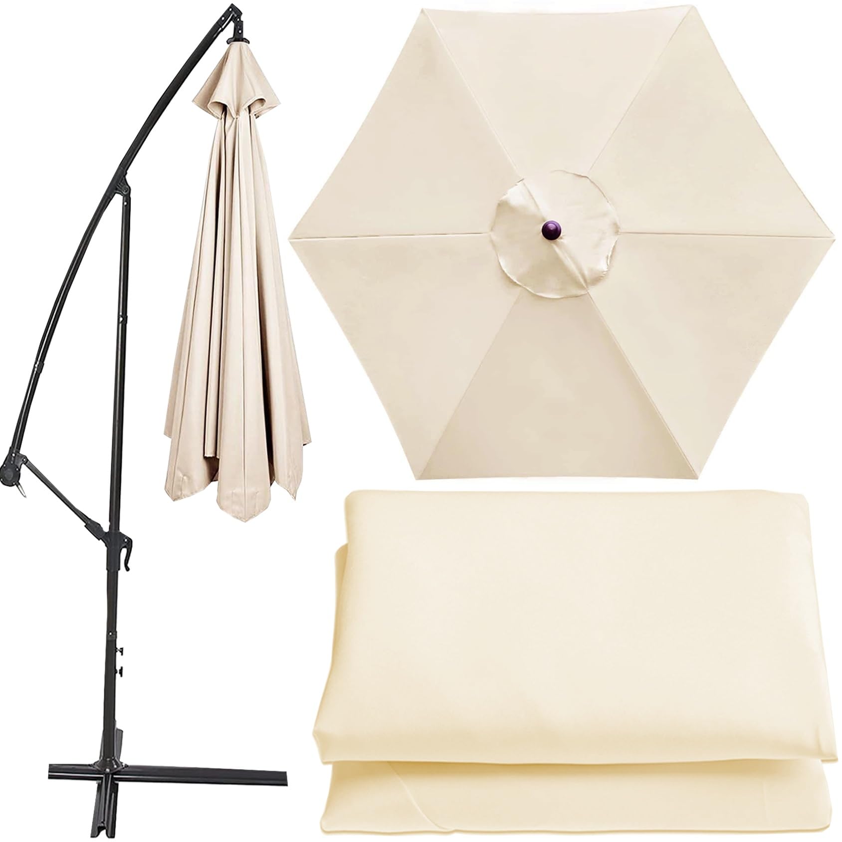 Universal Umbrella Replacement Cloth Parasol Umbrella Replacement Canopy Cover 200cm/270cm/300cm+6 Arms/8 Arms Replacement Parasol Fabric Cover For Garden Umbrella(Color:White,Size:200cm(6.5ft)-6 ribs