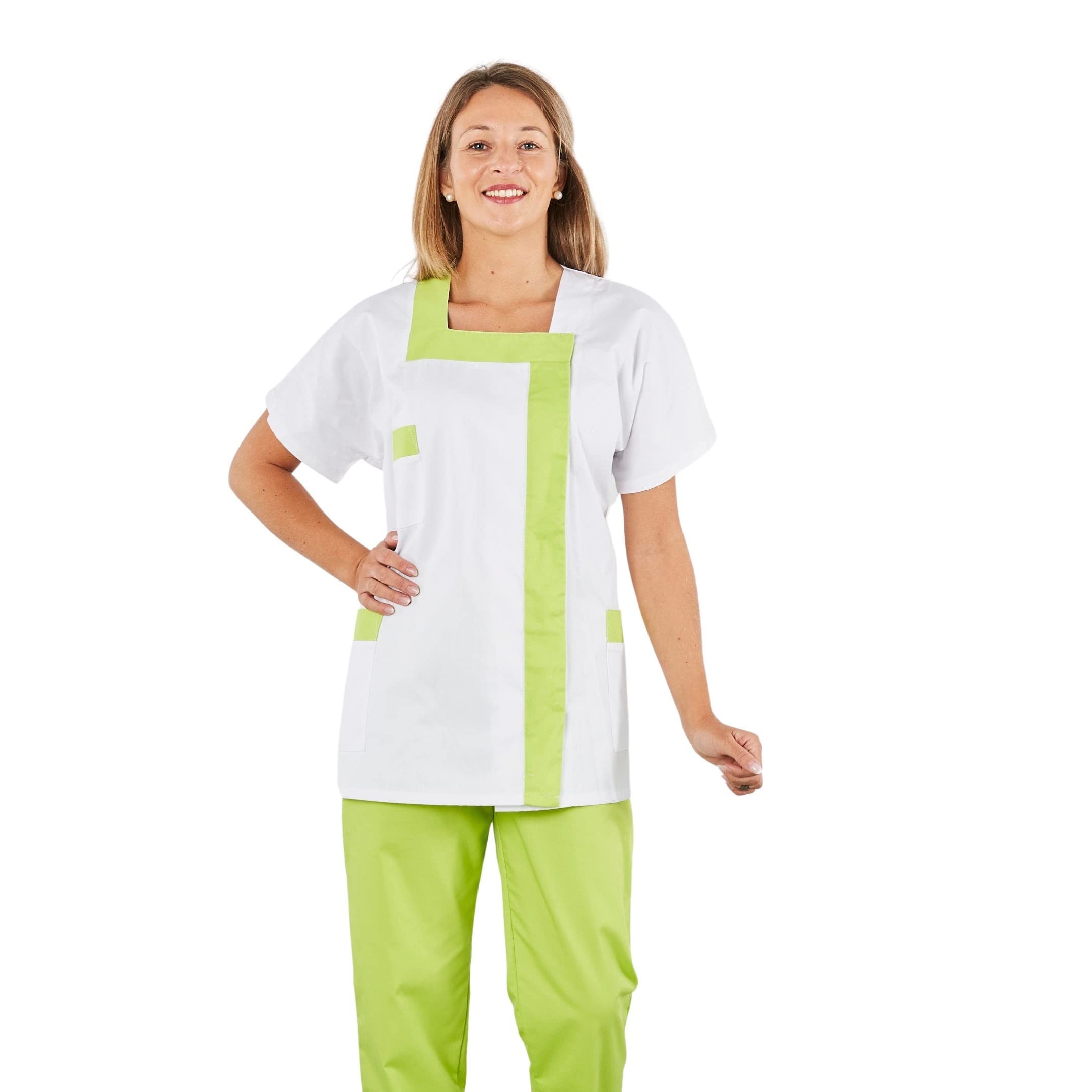 Hurry Jump Blouse Médicale Femme Infirmière Aide Soignante Col Carré Fermeture Pression 3 Poches