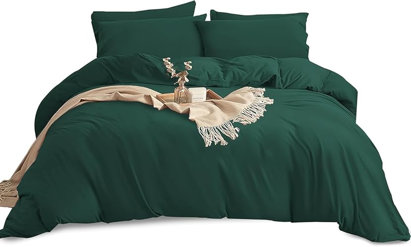 Yorkshire Bedding Single Duvet Cover Set - Soft & Breathable Brushed Microfibre Plain Duvet Cover with Pillow case - Button Closure Quilt Cover Bed Set – Emerald - Single (135 x 200 Cm) - Emerald