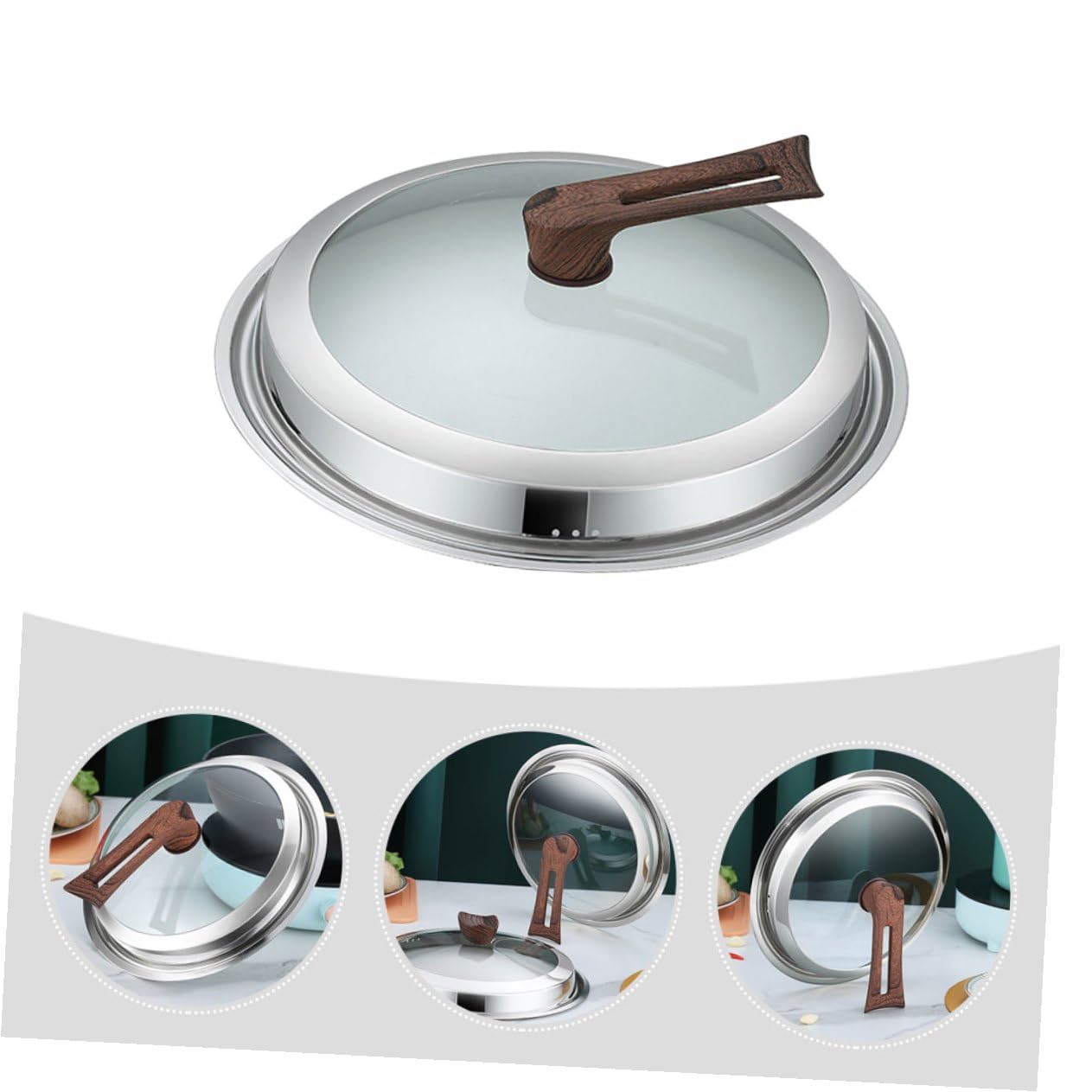 Alipis Topfdeckel Aus Edelstahl Mit Glas Und Holzgriff Hitzebeständig Belüftet 34cm Pfannendeckel Für Wok Und Kochtopf Ersetzt Kochgeschirr Abdeckung