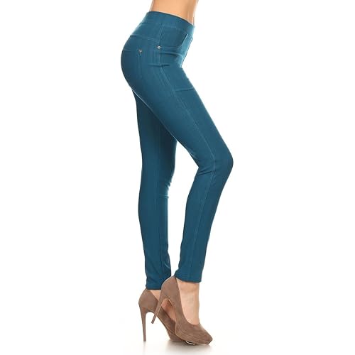 Leggings Depot Women's Cotton Blend Stretch Pull-on Jeggings Casual Pants with Pockets (Available in Plus Size)
