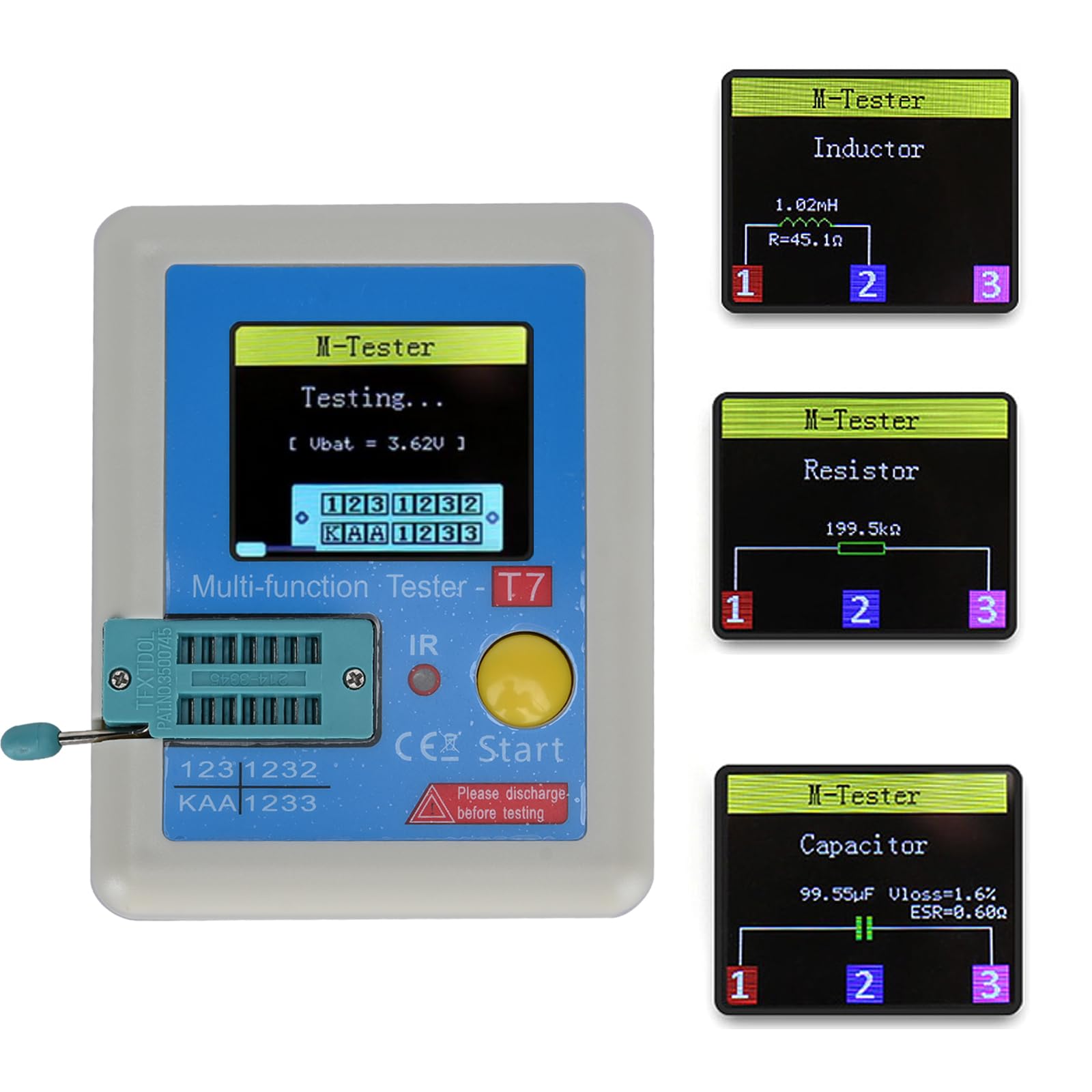 Podazz LCR-T7 Transistor-Tester, hohe Präzision, Multifunktions-Tester, 128 TFT LCD, Dioden-Kapazität, Triode