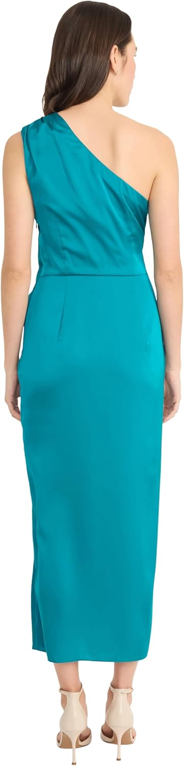 Donna Morgan Womens One Shoulder Faux Wrap Light Charmeuse Maxi with Tie Waist Occasion Event Party Guest of - Image 3