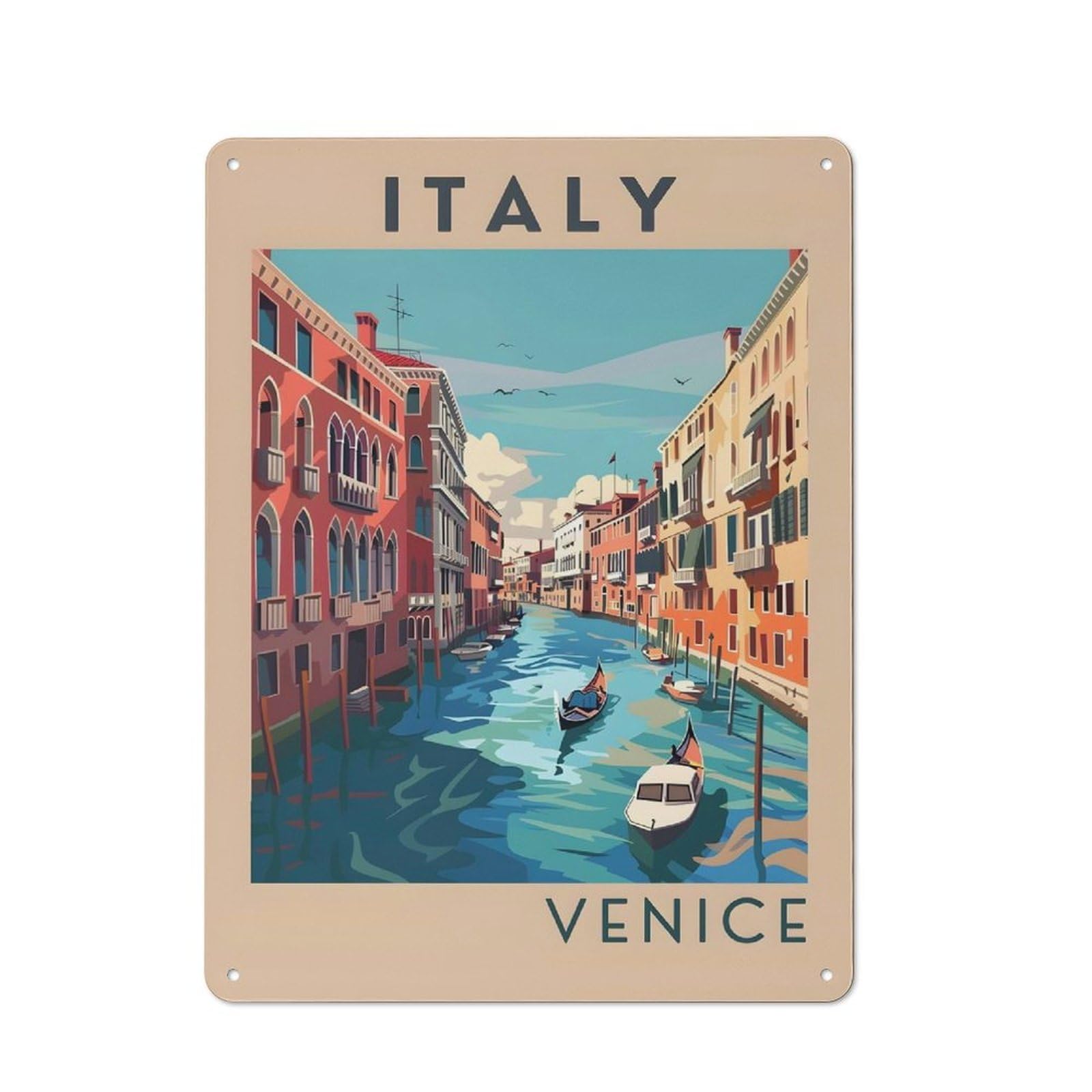 Junmoney Style-20 Retro-Style Metal Sign 40X30cm Featuring Italy Venice Travel For Garage Wall, For Vintage Wall Decor Fans, For Metal Sign Collectors