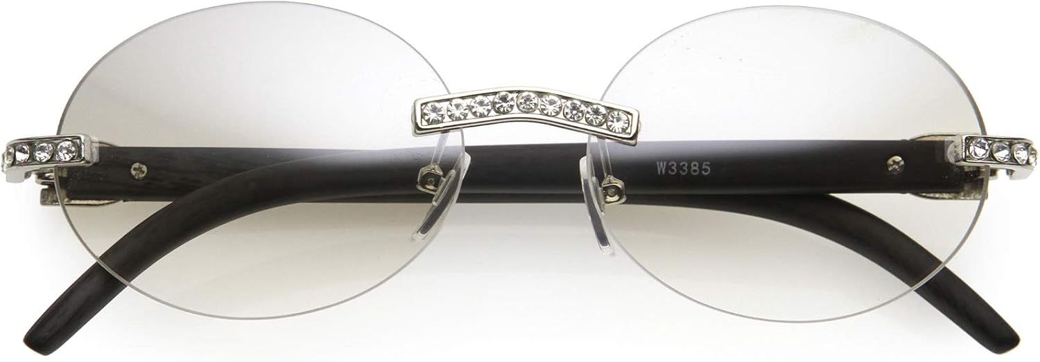 zeroUV Luxe 90s Inspired Premium Rhinestones Decorated Oval Sunglasses 56mm