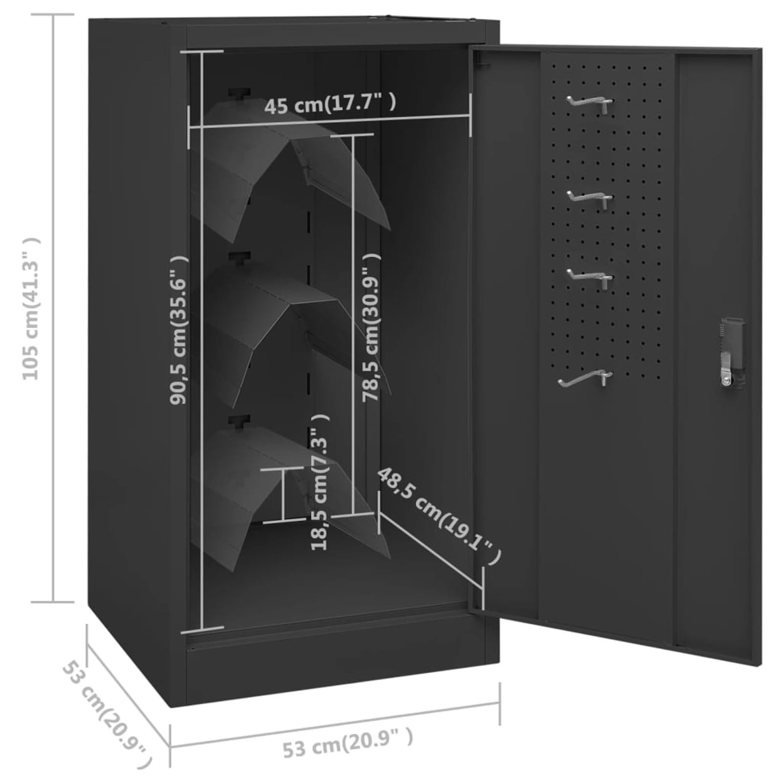 Homgoday Armario de sillín de acero con puerta con cerradura, antracita, 53 x 53 x 105 cm, para equitación Model339606