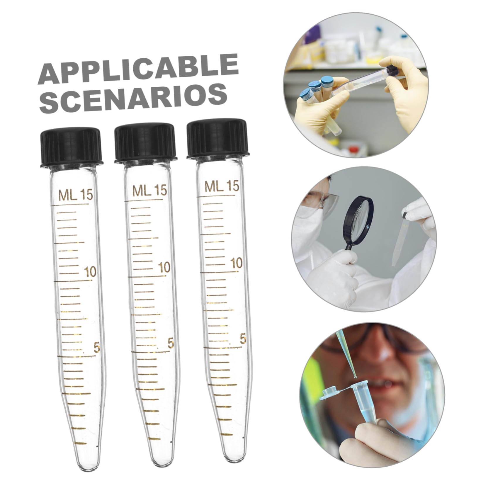 VILLCASE 10 Pezzi Provette Centrifuga Coniche in Vetro da 15ml con Tappo a Vite, Area Scrittura Bianca Indelebile, per Laboratorio e Analisi Molecolari