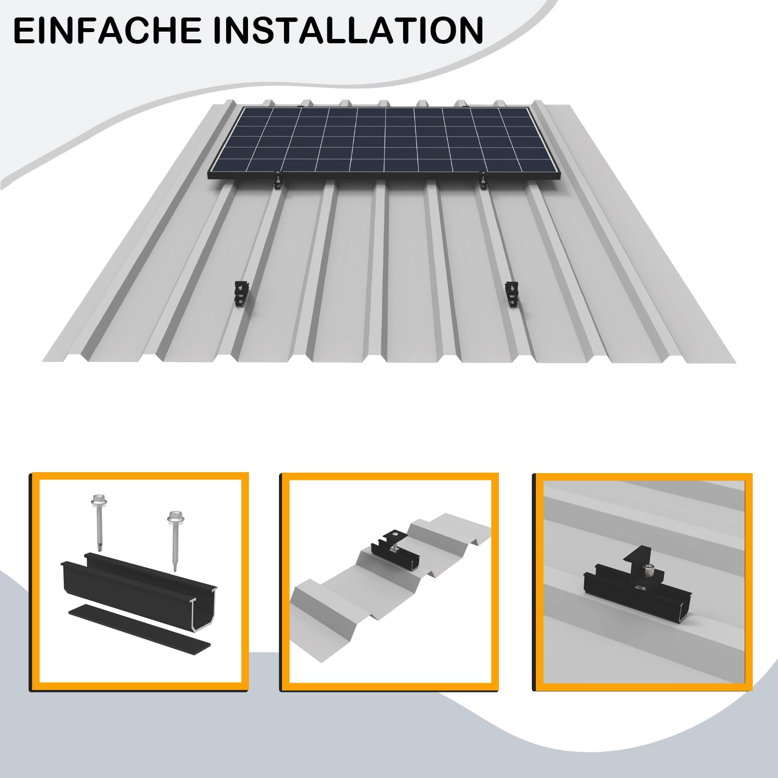 Solarmodul Halterung für 2X Module, PV Halterung Montageset - 12CM Schwarze Schiene + Verstellbare Klemme für 30-35MM Dicke Module, Alu Solarpanel Halterung Flachdach Trapezblech Blechdach