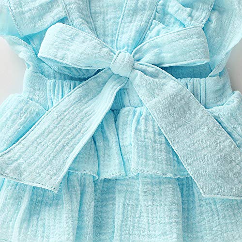 Newborn Baby Girls Romper Ruffle Jumpsuit Bodysuit One-Piece Cotton Linen Outfits Clothes (Blue, 3-6 Months) #TOP4