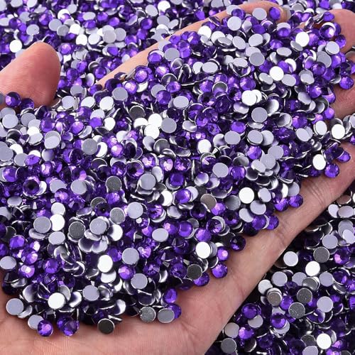 Image of 144pcs DIY Glass Flatback Rhinestones for Bedazzling,Round Crystal Gems for Nail Art,Stage Makeup,Clothing,Bag Decoration 0.31 inch 8mm SS40 Heliotrope