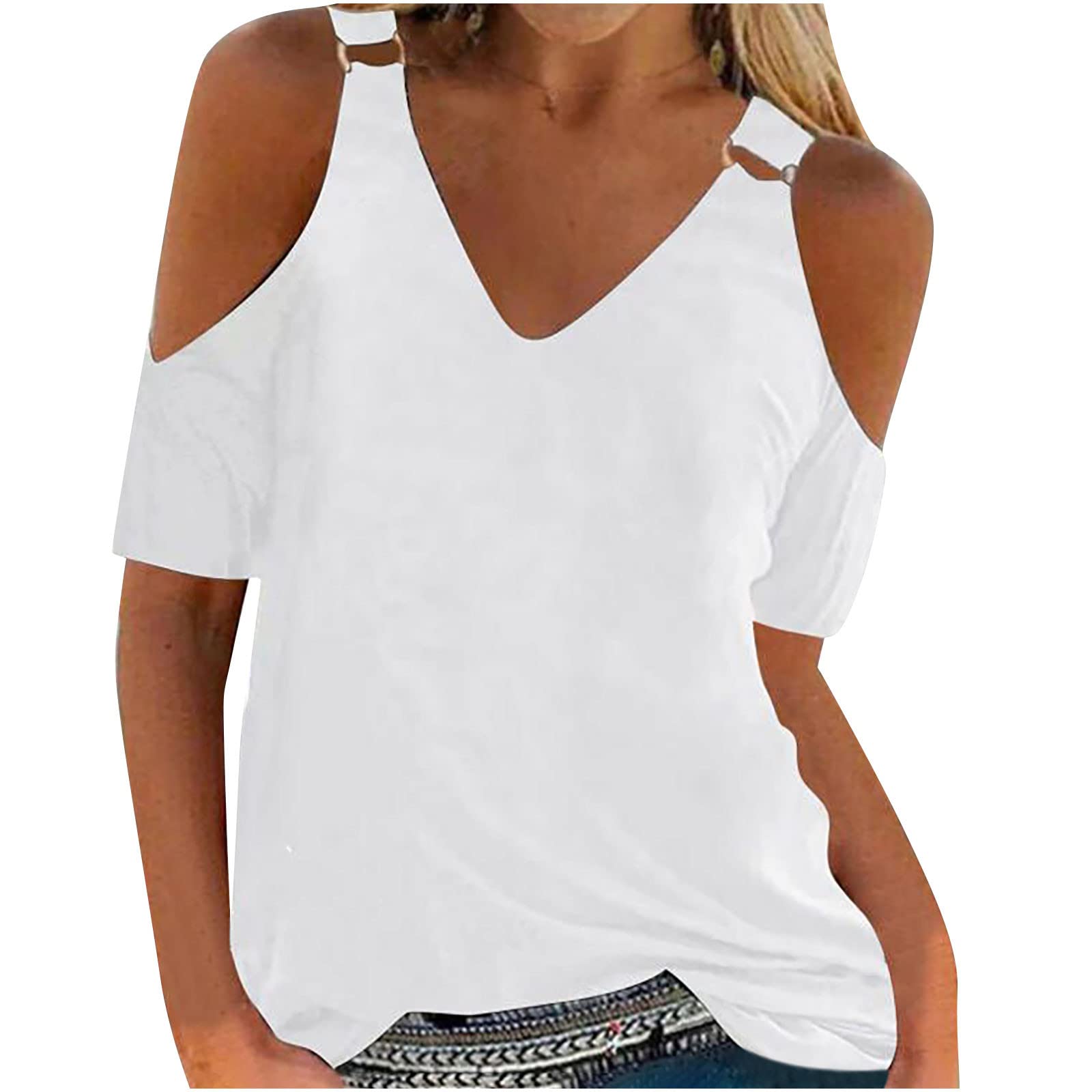 NUSGEAR 2023 Camiseta de Manga Corta Mujer, Moda Verano Impresión Blusa Camisa Cuello en V Camiseta un Hombro Suelto Tumblr Sexy Sudadera Tops Fiesta Casual T-Shirt Original tee Jersey Playa Vacaciones