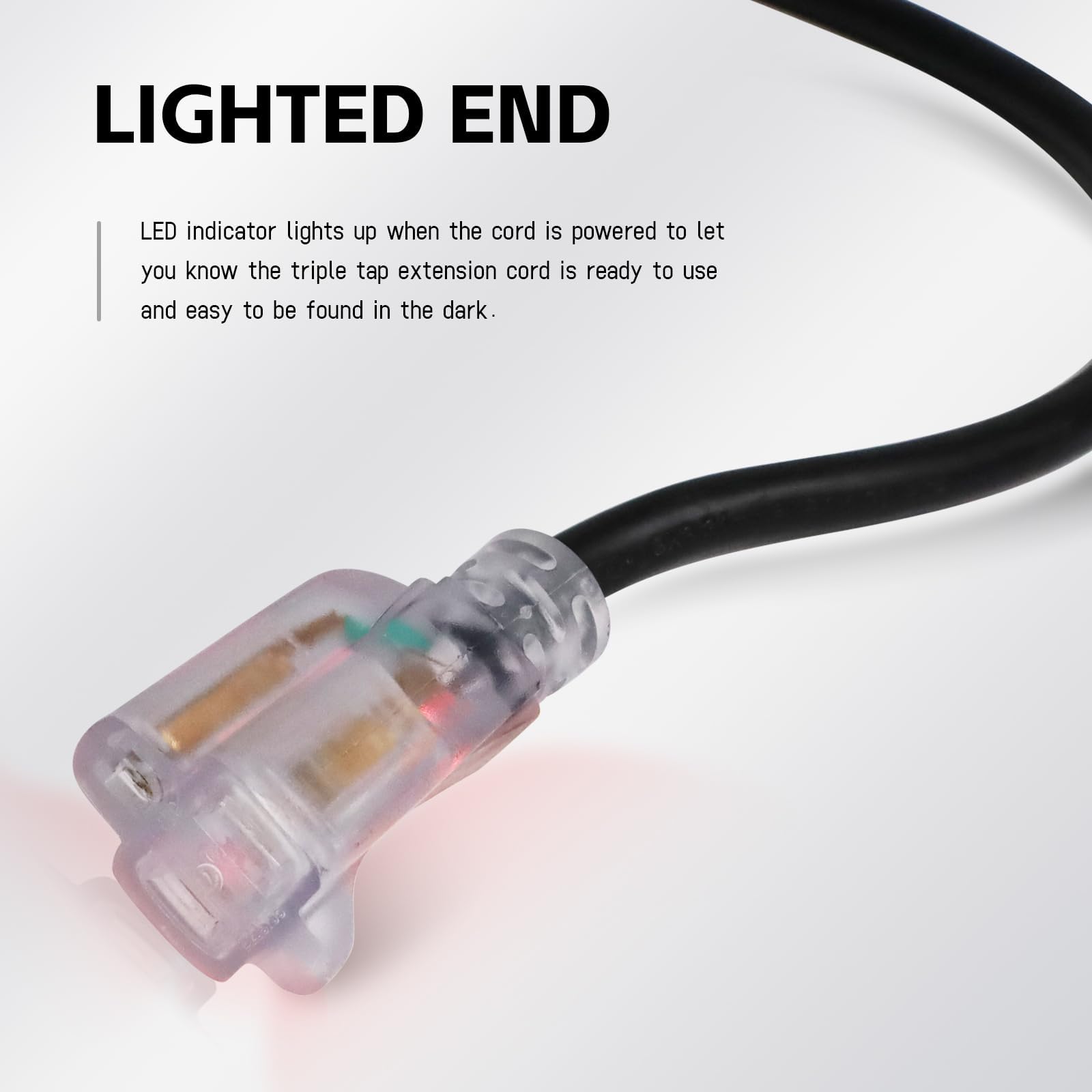 EP Cable de extensión iluminado para exteriores de 15 pies – 12/3 SJTW resistente cable de extensión negro con enchufe de 3 clavijas – Cable de alimentación para césped, jardín, electrodomésticos