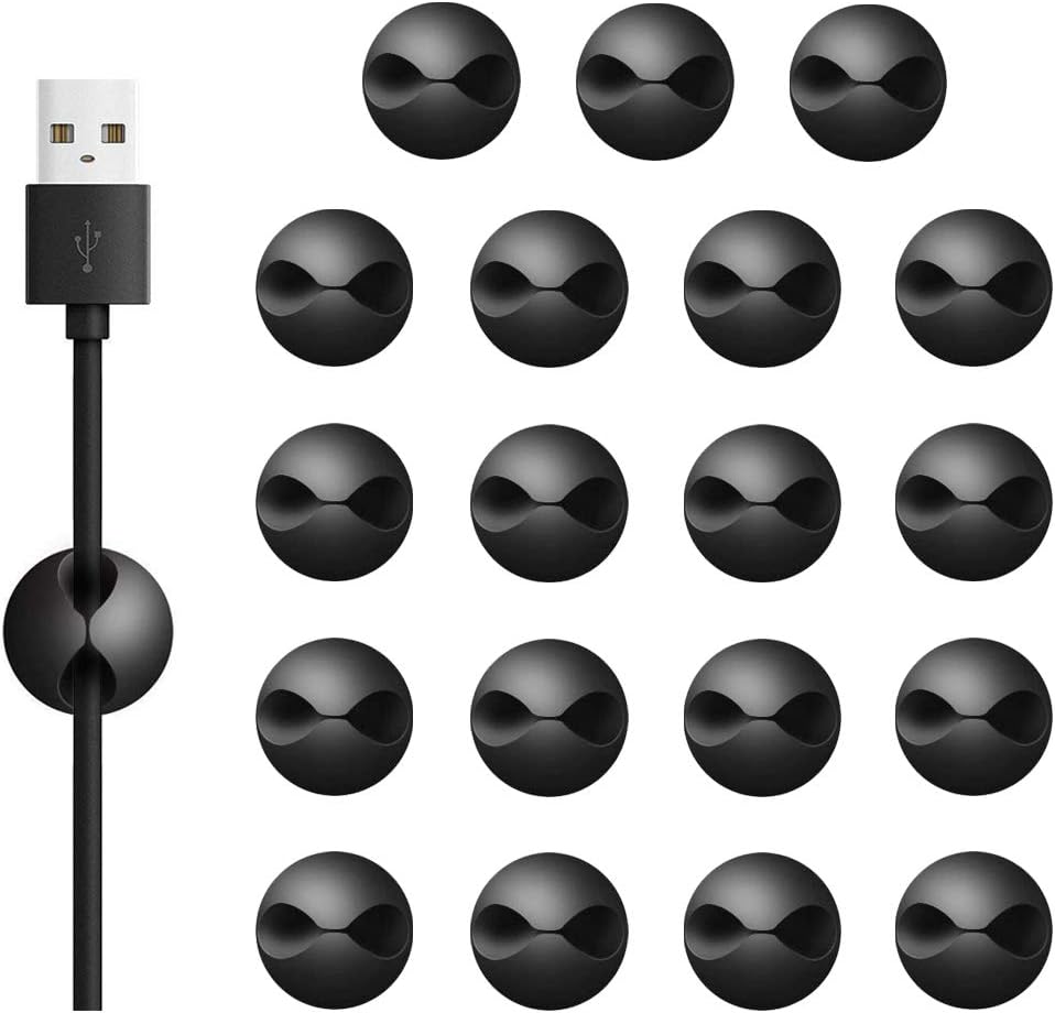 20-Piece Cable Clips Cable Organizer Cord Management Wire Holder System for Home and Office, Self-Adhesive Cord Holders, Black