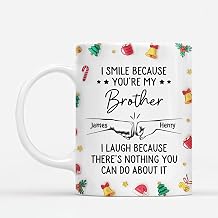 Personalized I Smile Because You’re My Brother Fist Bump Mug, 3D Effect Custom Name Coffee Cup, Funny Christmas Birthday Idea Gift For Sibling, Brother Present, Unique Ceramic Drinkware For Him