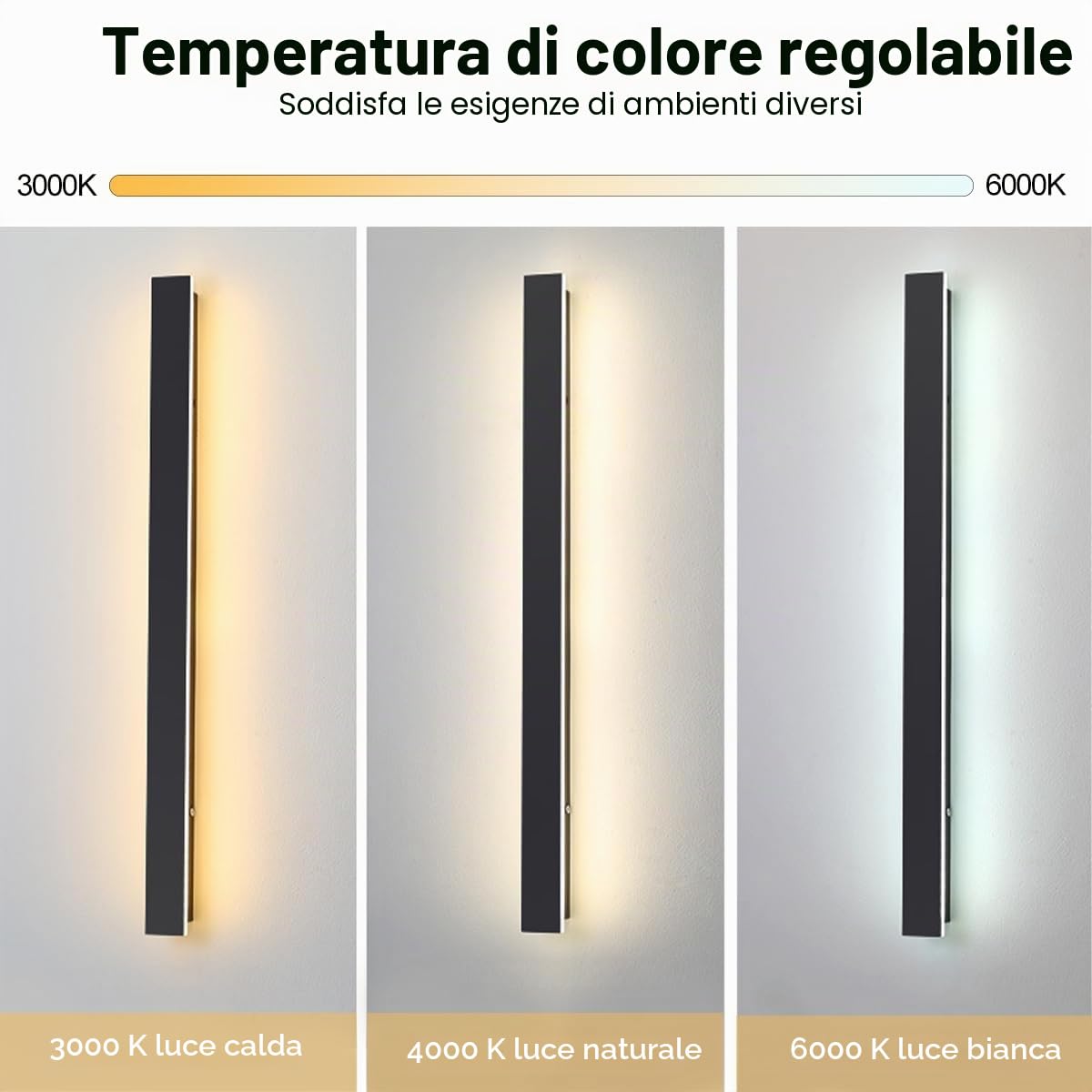 Applique Esterno LED 12W 60CM Nero IP65,Luce Bianco Naturale 4000K | Lampada Da Parete Impermeabile,Luce Decorativa Lunga Per Villa,Giardino,Balcone,Terrazzo,Ingresso,110-240V