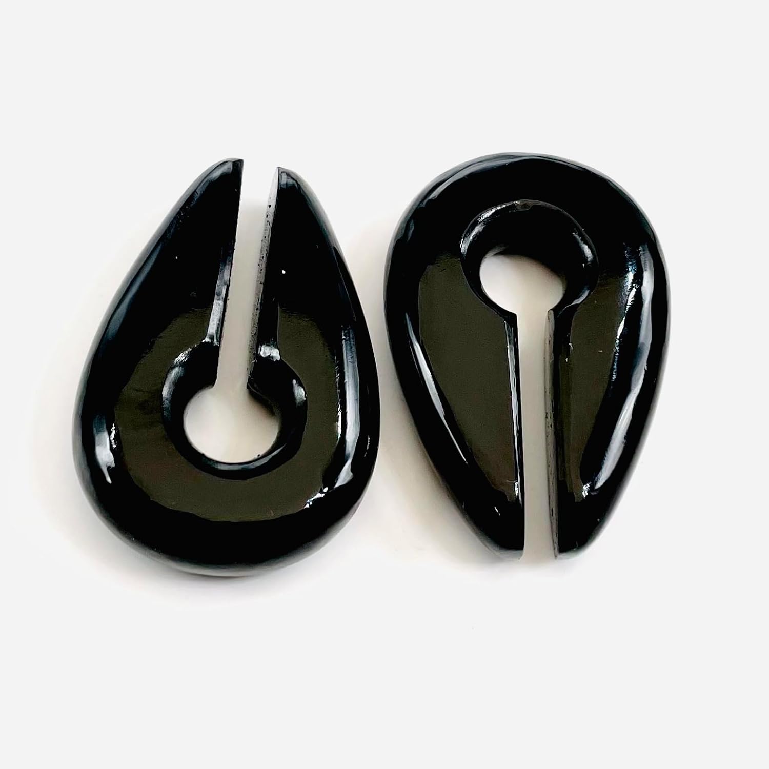 Uni Craft Pair of Natural Black Obsidian Gemstone Naga Body Piercing Ear Weights Keyhole Gauges