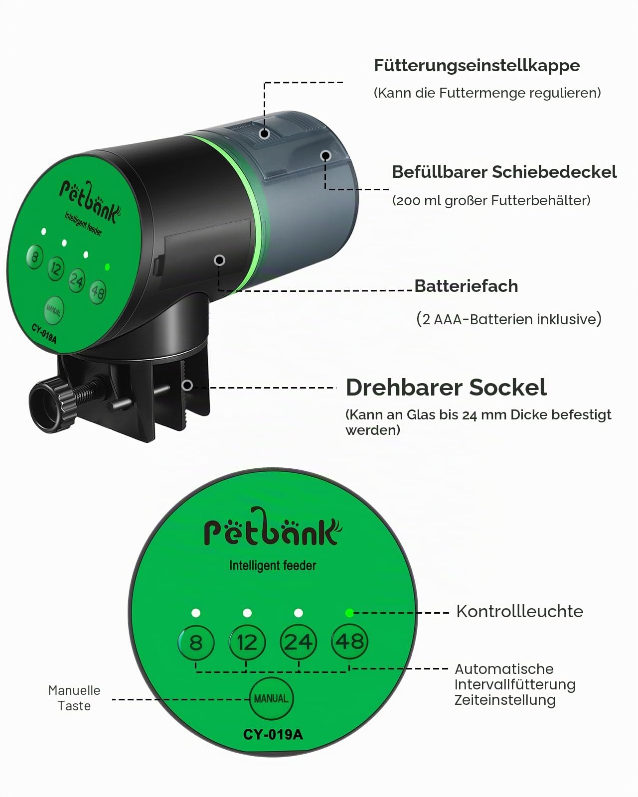 Futterautomat Aquarium, Fischfutterautomat Automatischer Fischfutterspender mit Batteriebetrieben, Fisch Futterautomaten für Aquarium Fischtank mit 2 AAA-Batterien im Lieferumfang enthalten