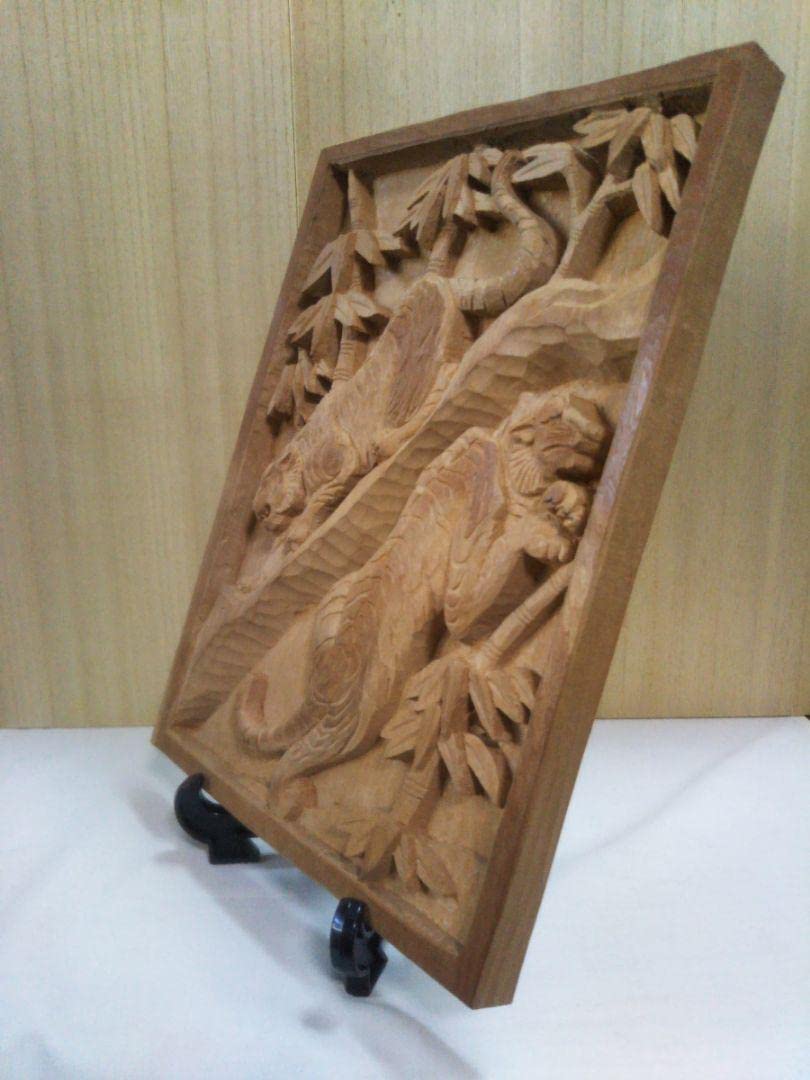 Amazon.co.jp: 虎のレリーフ浮き彫り）干支飾り寅）彫刻木彫置き物