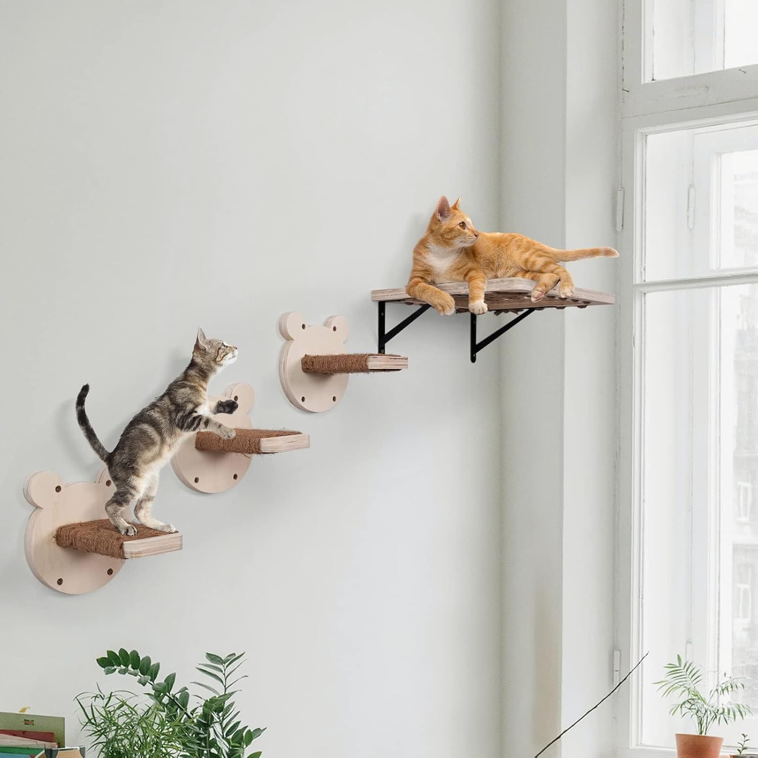 INRLKIT Cat Wall Shelf and Cat Perch, 4Pcs Cat Wall Steps Set for