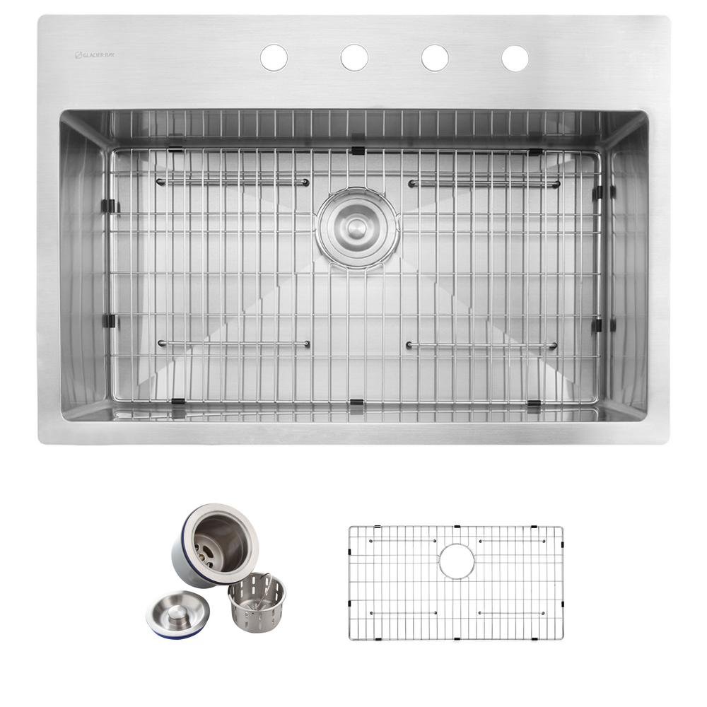 Glacier Bay All-in-One Drop-in Stainless Steel 32 in. 4-Hole Single Basin Kitchen Sink in Satin