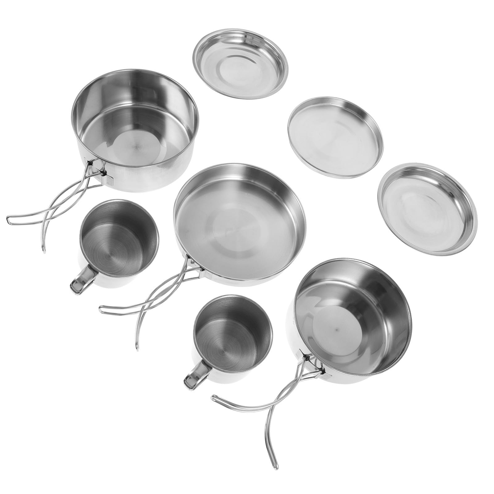 Ensemble Cuisine de Camping 8 Pièces Résistant à l'usure et Facile à Nettoyer en Acier Inoxydable pour Pique-niques et Activités en Plein Air