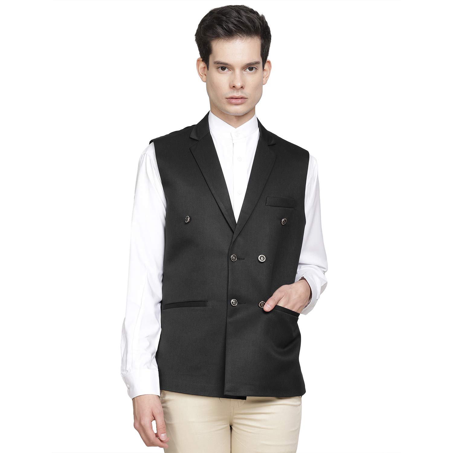 tahvo Men's Nehru Jacket/Waistcoat/Modi Jacket Cotton Fabric/Men 's Black (40)-picture-11
