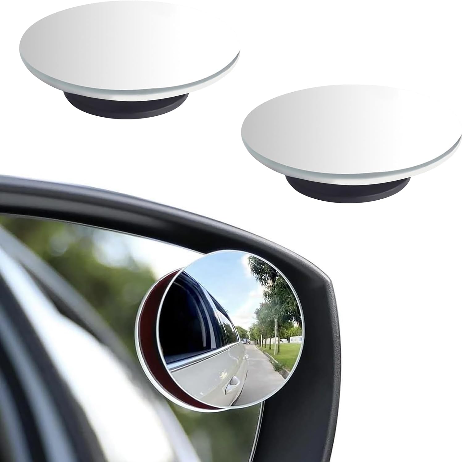 2PCS Car Blind Spot Mirror, Round High-Definition Glass Frameless Convex Rearview Mirror, Side View Mirrors Blindspot with Wide Angle Adjustable Stick for Cars, SUVs, Trucks and Vans