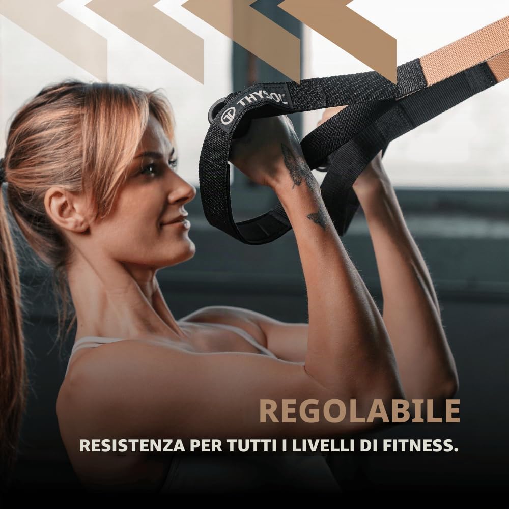 THYSOL Resistance Trainer Pro Xtreme Straps Army | Sling Trainer Set con ancoraggio regolabile | Fitness Allenamenti a casa – Adatto per viaggi e per allenamento indoor & outdoor