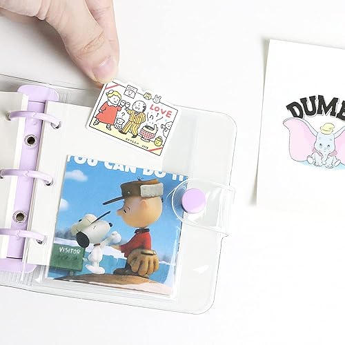 Miniatura 4 de Mini cubierta de PVC transparente para carpetas de anillas redondas de color caramelo morado de 0.787in de diámetro de 3 anillos, cierre de botón a