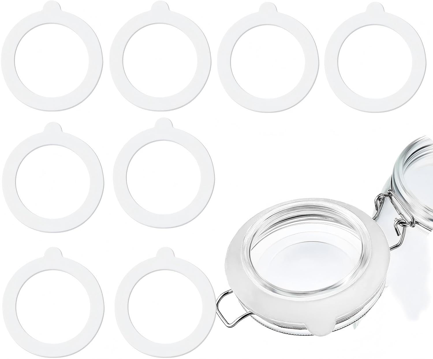 Vayfoni Transparent 8 Pcs Jar Seals Replacement Silicone Gaskets – Airtight Rubber Seal Rings For Clip Top Glass Jars And Food Storage