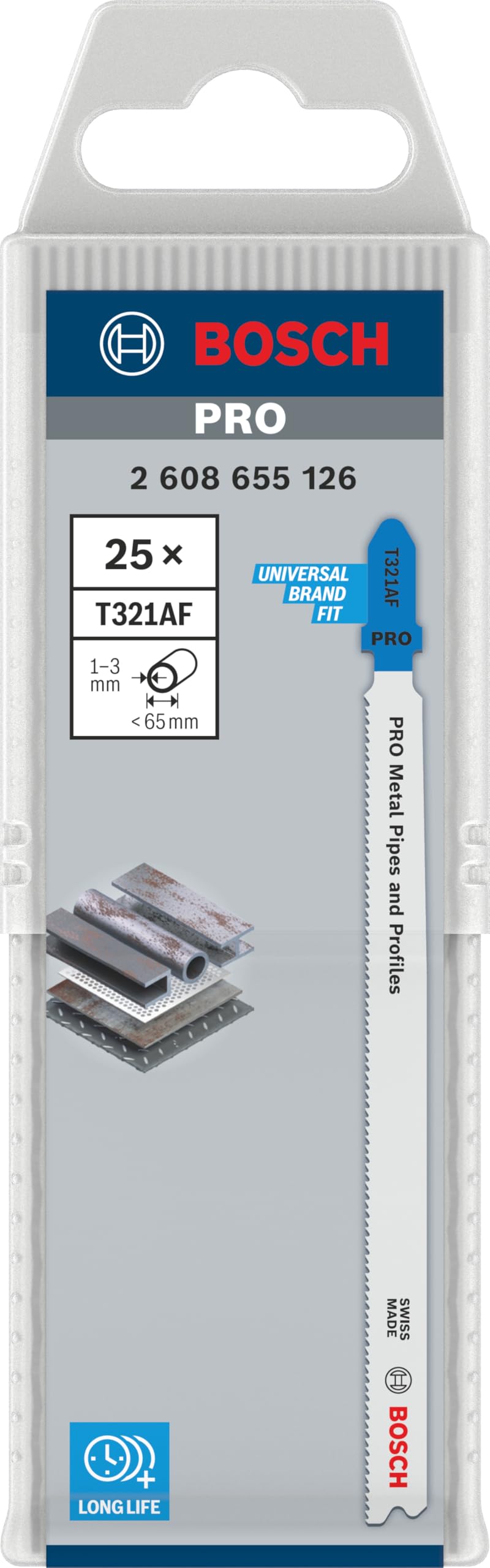 Bosch 25 x PRO Metal Pipes and Profiles T321AF brzeszczot do wyrzynarki (do rur i profili z metalu, blachy stalowej, długość 132 mm, profesjonalne akcesoria do wyrzynarki)