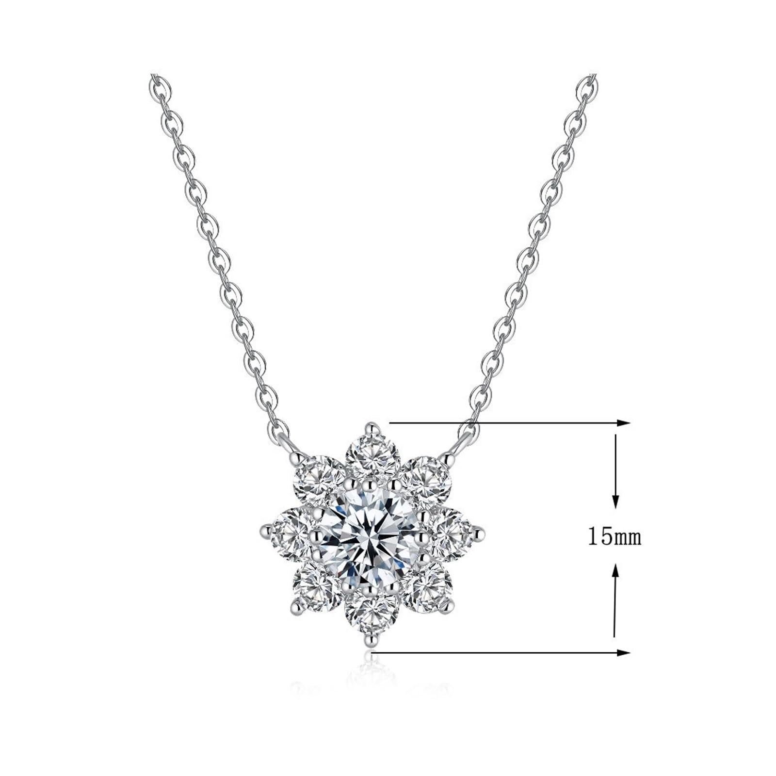 Collares de oro blanco para mujer con moissanita, collar de girasol de oro blanco/platino para mujer con halo de girasol