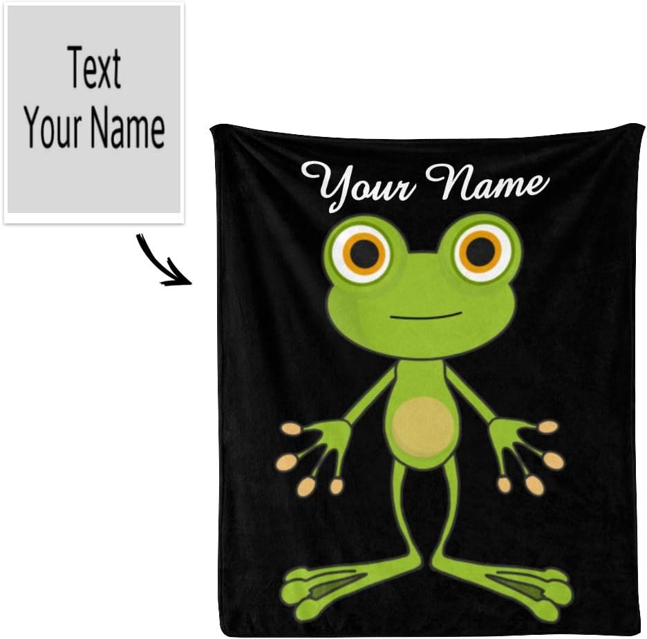 Custom Blanket with Name Text,Personalized Animal Frog Super Soft Fleece Throw Blanket for Couch Sofa Bed (50 X 60 inches)