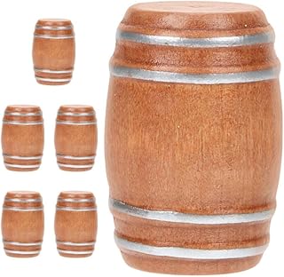 Kisangel 6pcs Miniature Wooden Beer Barrels Model, Vintage Dollhouse Barrel Figurine for Bar Drink Landscape Decoration