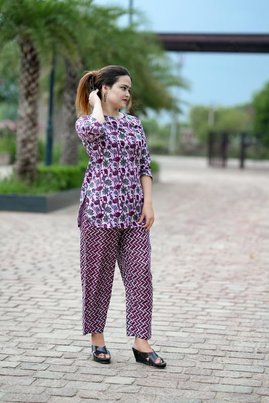 Image of Rexxica Women's Cotton Night Suit Set for Women, Lounge Wear, Printed Top and Pyjama Set for Women Nightwear /Loungewear /Night Dress for Women