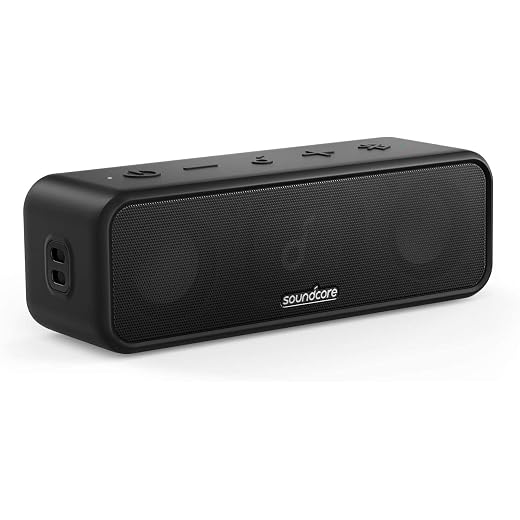 Soundcore 3 by Anker Soundcore, Bluetooth Speaker with Stereo Sound, 24H Playtime, IPX7 Waterproof, Pure Titanium Diaphragm Drivers, PartyCast, BassUp, App, Custom EQ, for Home, Outdoor, and Beach