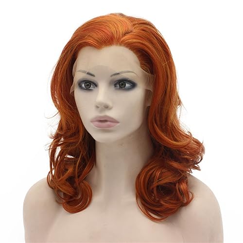 Miniatura 9 de Mxangel - Peluca de cabello sintético con encaje frontal de cabello sintético rubio medio largo ondulado natural