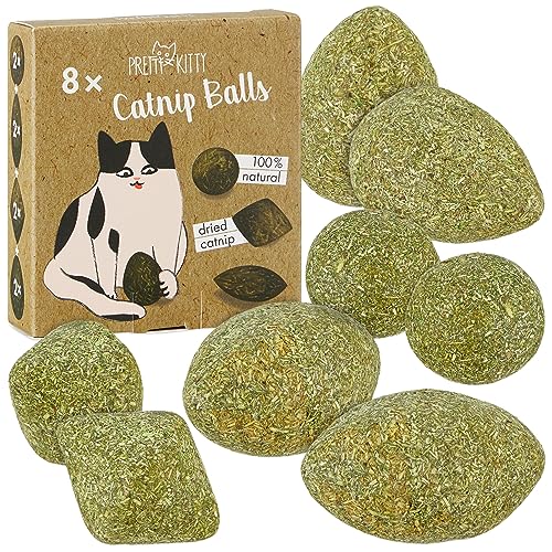 PRETTY KITTY Katzenminze Ball zum Spielen: 8X Premium Katzenminze Spielzeug für Katzen aus getrockneter Katzenminze – Aufregendes Katzenspielzeug...