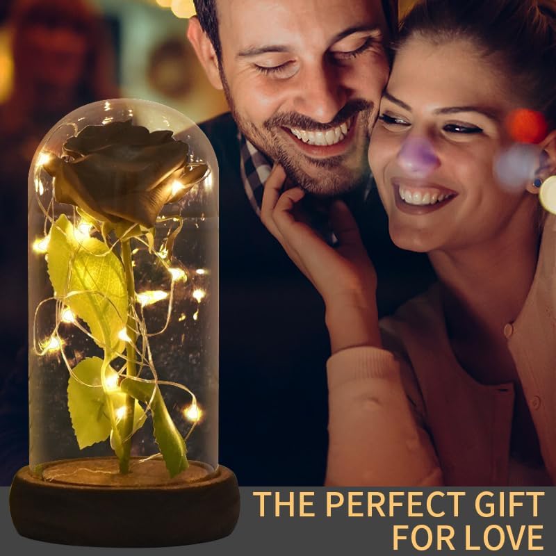 Miniatura 4 de Rosa preservada para mamá, rosa de seda roja en cúpula de cristal con base de luces LED, regalos románticos para decoración del hogar para el día de