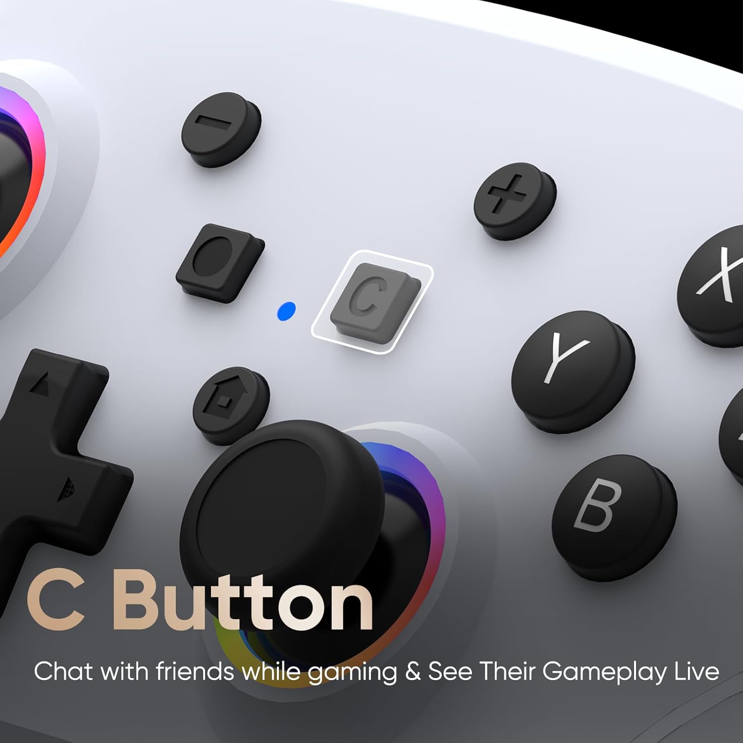 BETMI RGB Wireless Pro Controller for Switch 2/1, One Click Wake-up, C Button, 9 Gyro Axis, Hall Effect Joysticks, Macro, Dual Vibration, 3.5mm Jack, Lite/OLED/PC Bluetooth Game Controller (White)