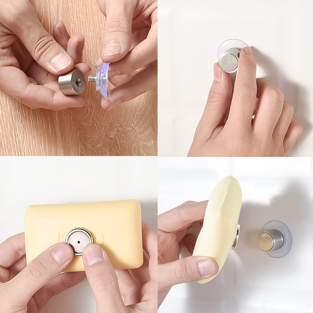 Magnetic Bar Soap Holder, 2pcs Suction Cup Soap Dish for Shower & Bathroom