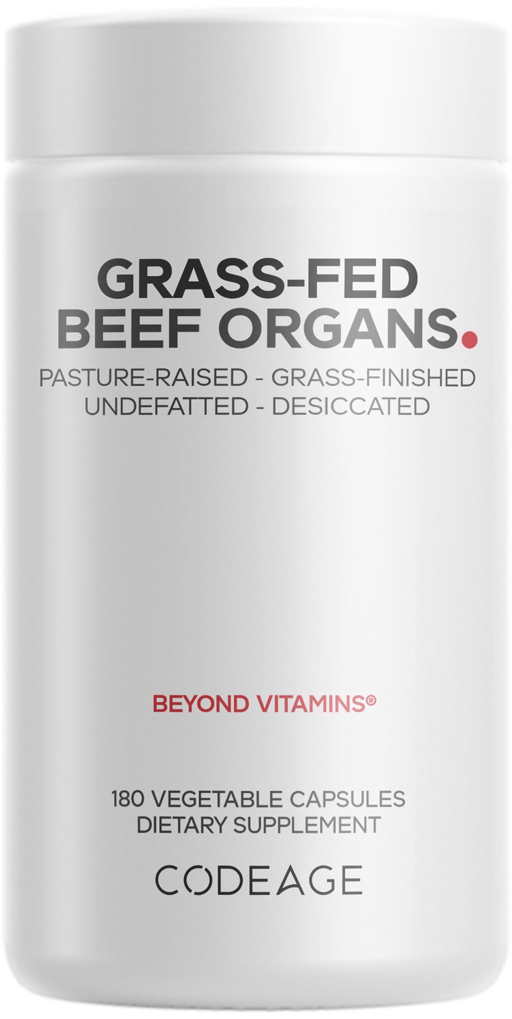Codeage Grass Fed Beef Organs Desiccated, All in one Liver, Heart, Kidney, Pancreas, Spleen, 3000mg per Servings, 180 Capsules