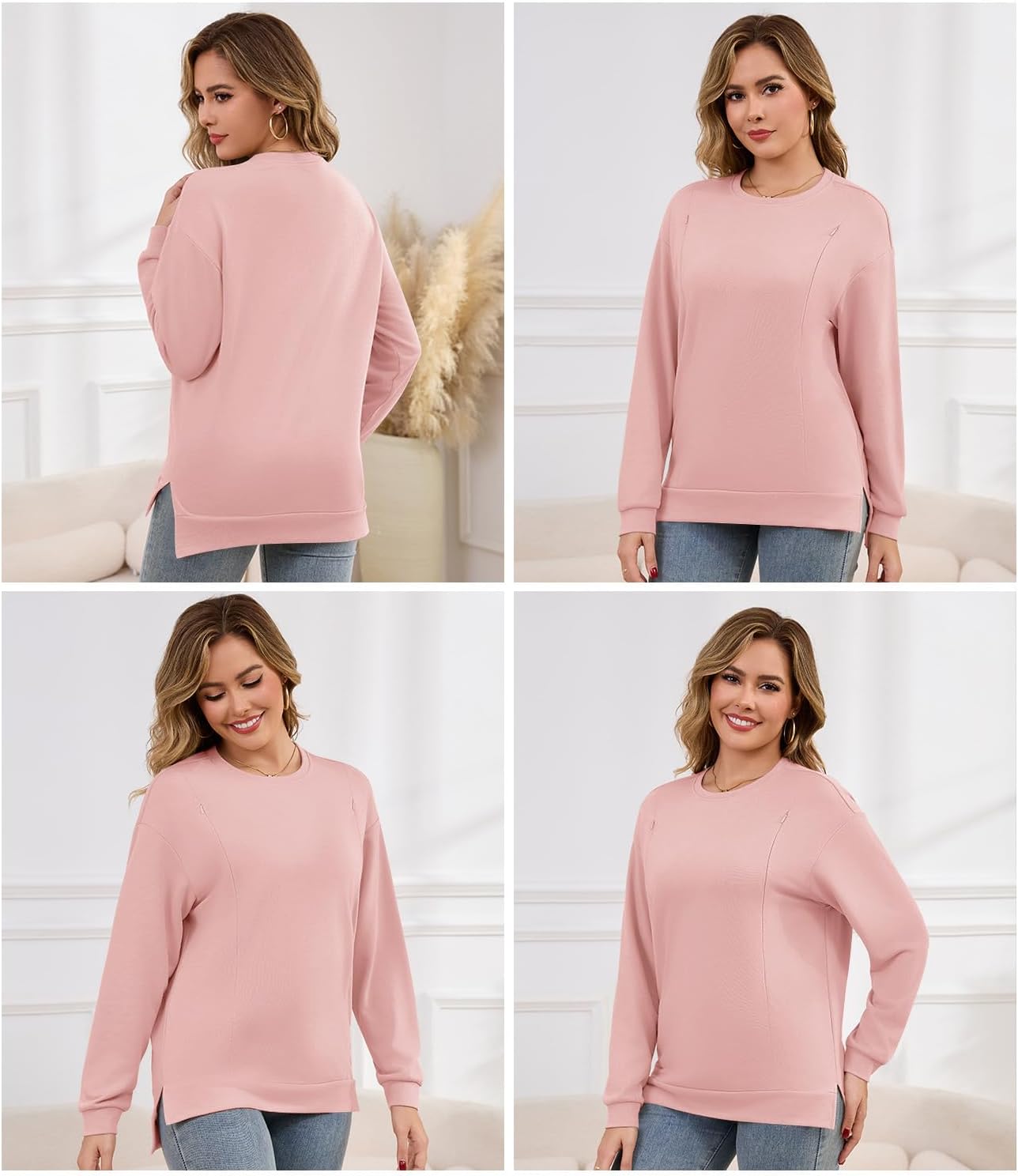 Women Nursing Sweatshirt for Breastfeeding Hidden Zippers Nursing Tops Long Sleeve Comfortable Maternity Sweater - Image 2