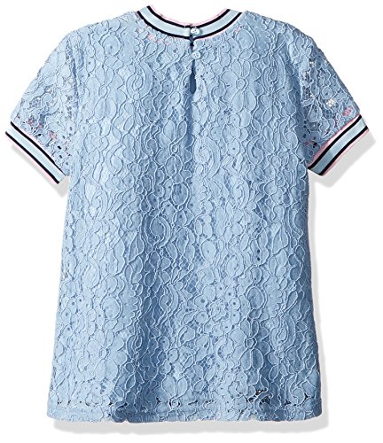 GUESS Girls' Big Bridget Short Sleeve Lace G Applique T-Shirt, Frosted Blue, 10