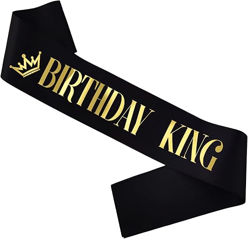 Miniatura 7 de Banda de cumpleaños King, banda de satén negro de cumpleaños para hombres o niños 16, 18, 21, 30, 40, 50, regalos de fiesta de cumpleaños