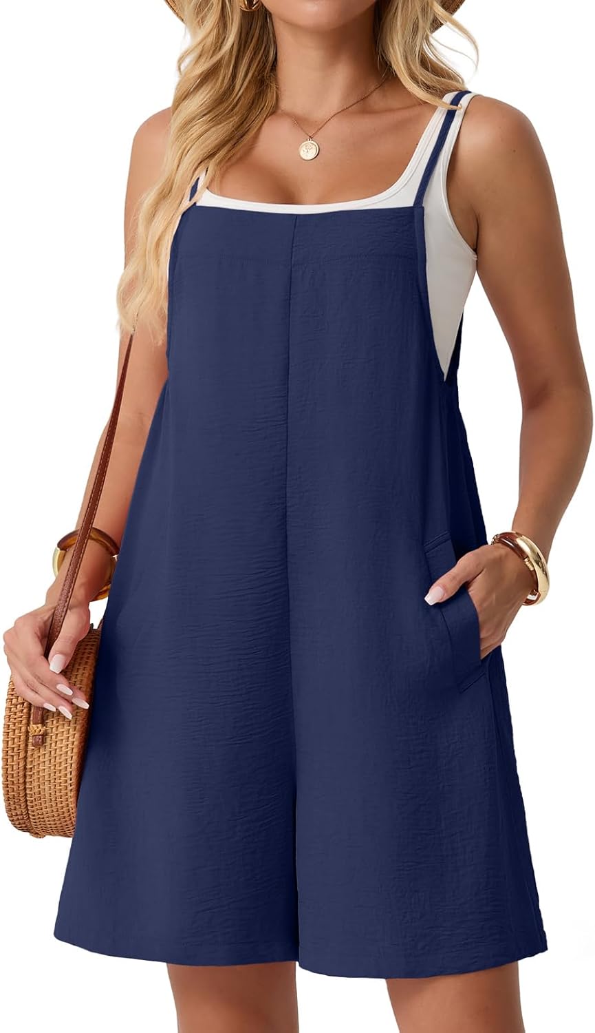 Lepunuo Rompers for Women Summer Casual Jumpers Boho Short Jumpsuits Overalls with Pockets Vacation Outfits