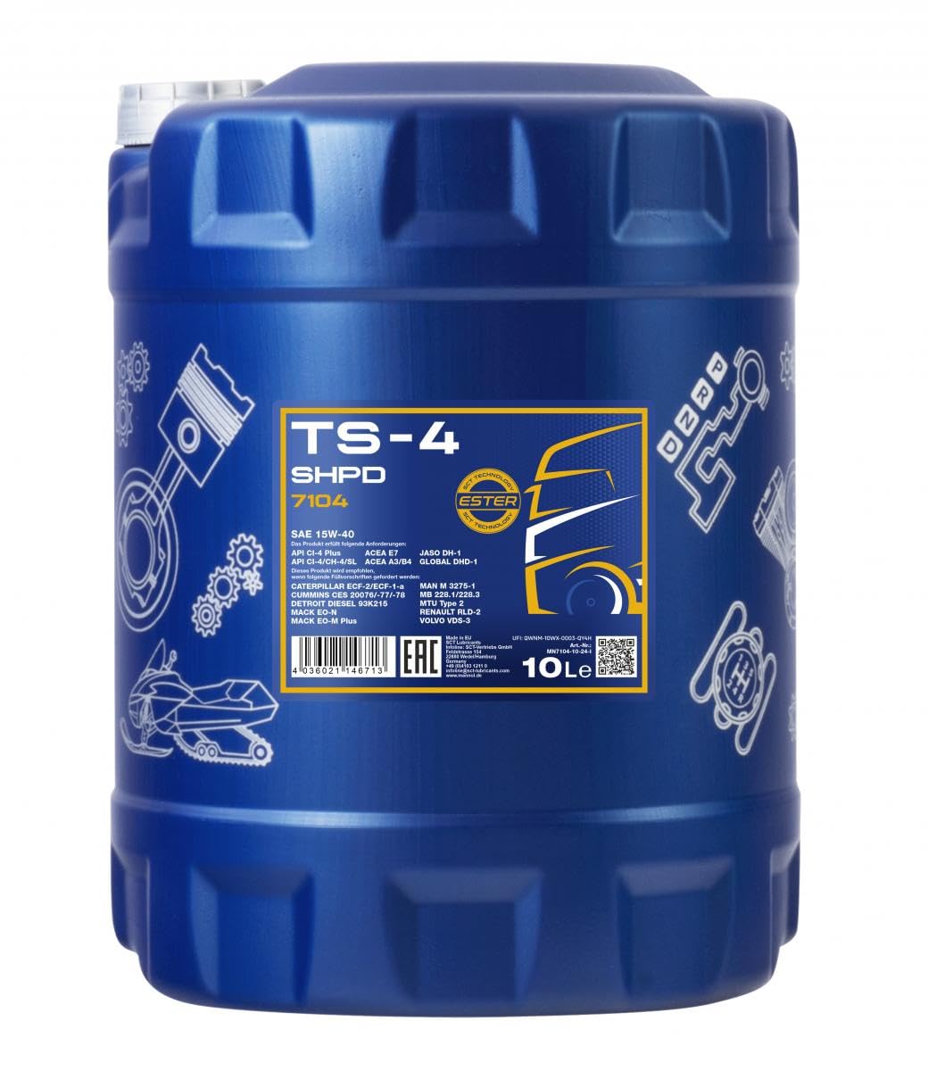 MANNOL Aceite de motor 15W-40 TS-4 ACEA E7 ACEA A3/B3 ACEA A3/B4 API CI-4 API CH-4 API CG-4 API CF-4 API CF API SL SHPD 10L Compatible con MERCEDES-BENZ Clase C T-modell S204 Clase E T-modell S212